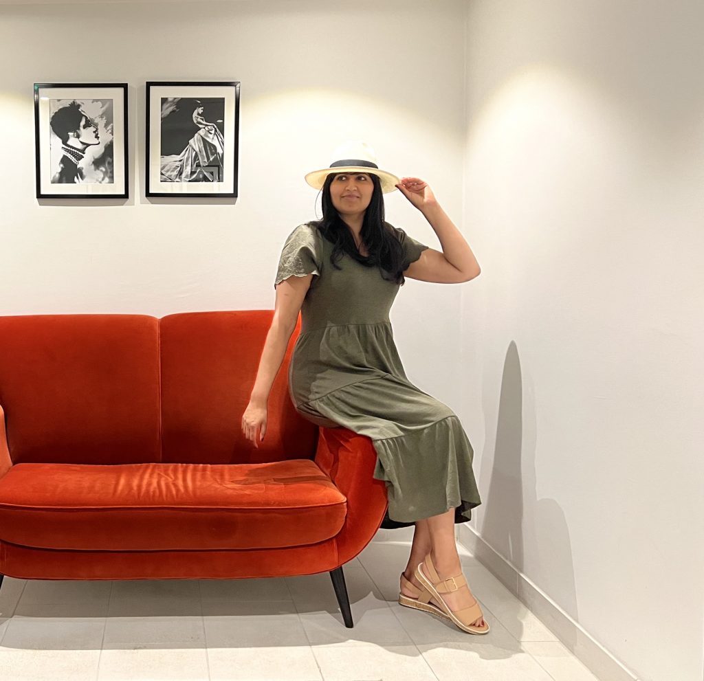 Red Sofa in basement of Hotel Lilla Roberts,