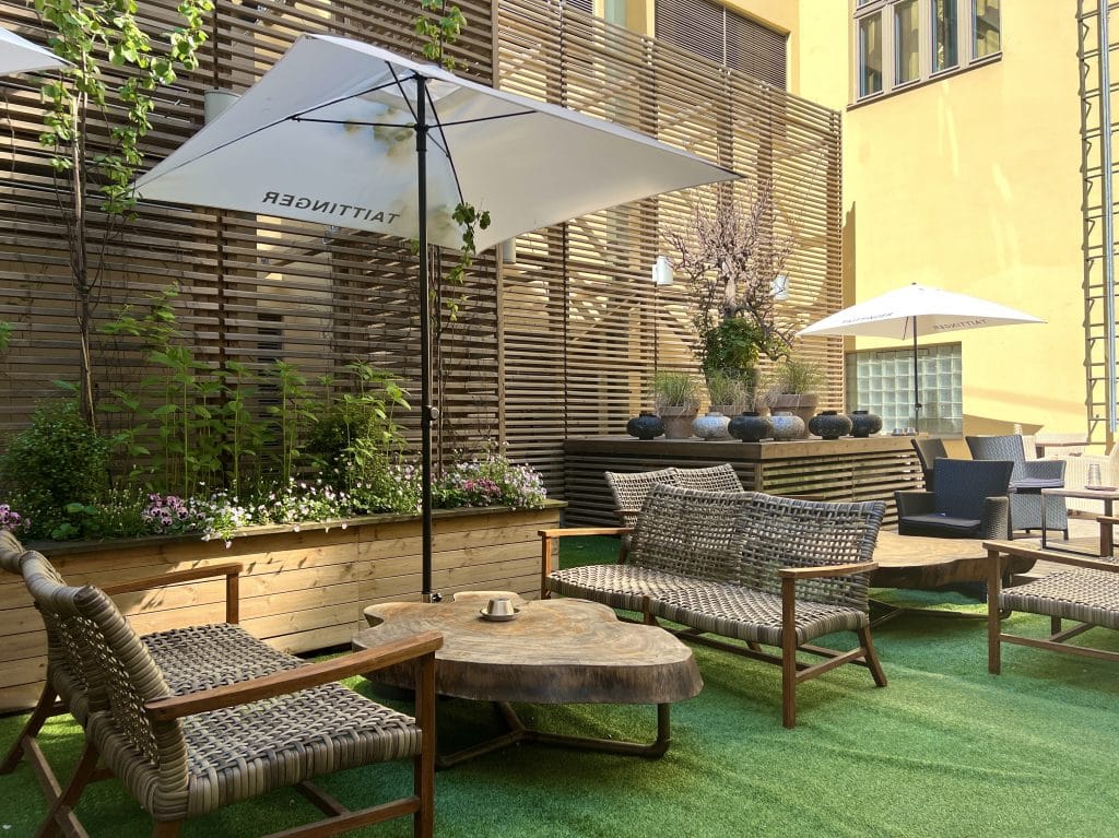 Courtyard terrace at Hotel Lilla Roberts,