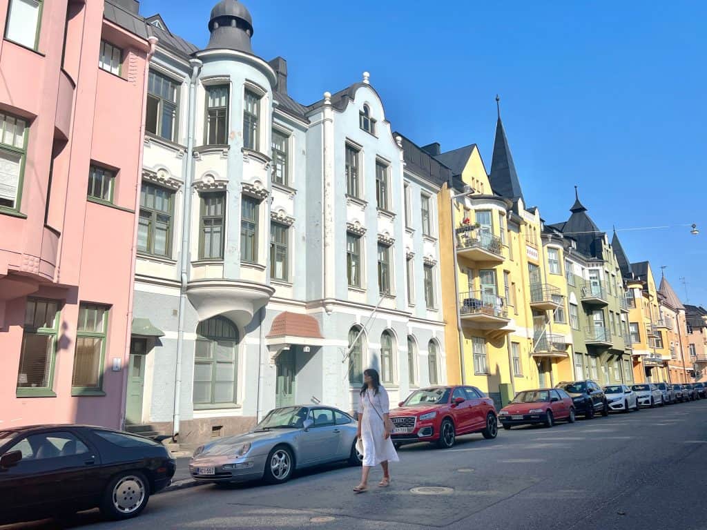 Colourful houses in Huvilakatu Street, Helsinki