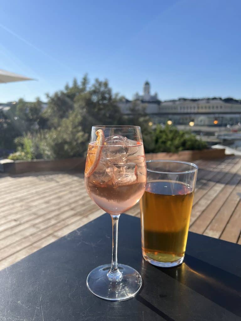 Allas Rooftop with Spritzer and beer and city views