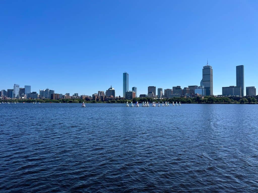 Charles River views with Sailing boats from Harvard Bridge, photo locations in Boston