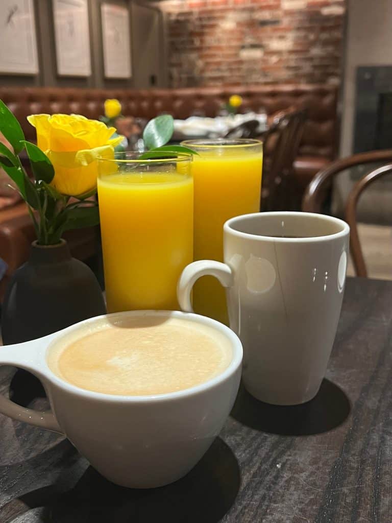 The Buttery orange juice, and coffees