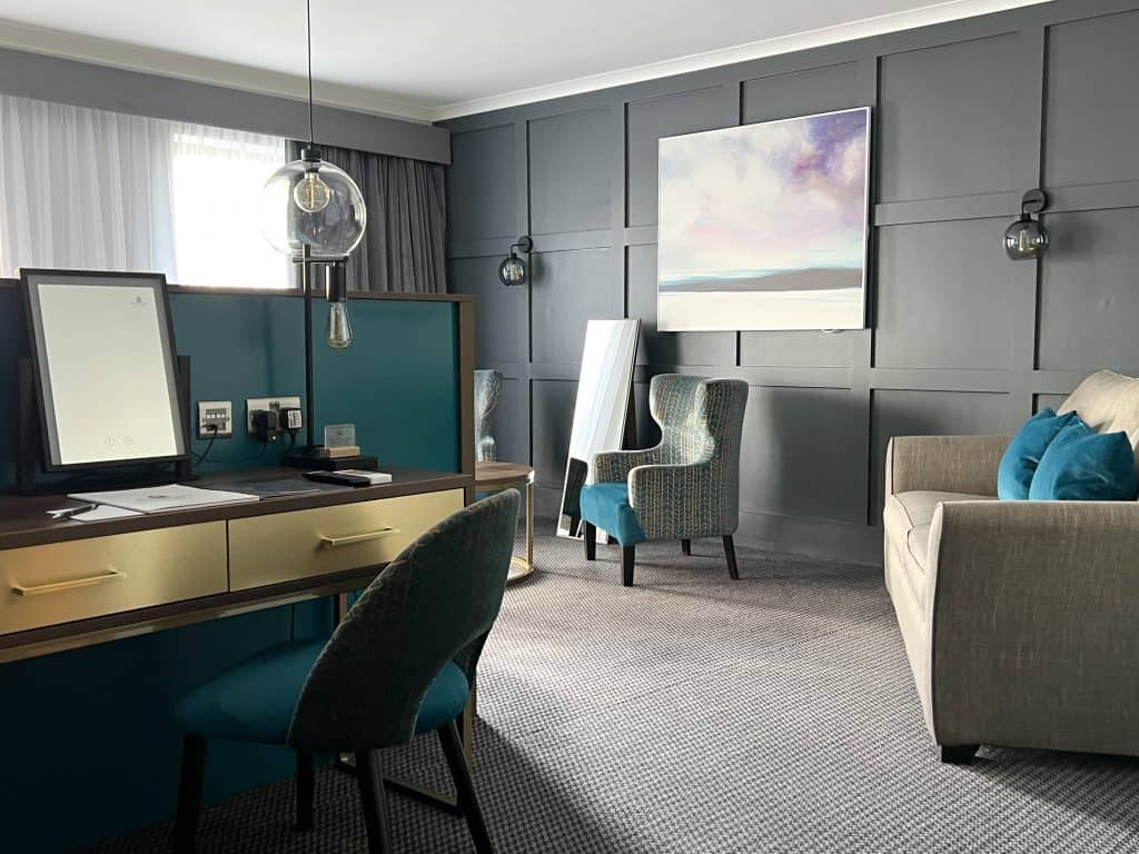 Rutland Hall Hotel & Spa Superior Double Lakeview Room with Bejal sitting on arm chair