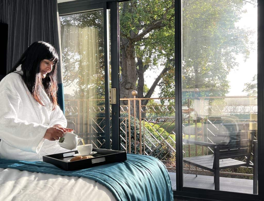 Rutland Hall Hotel & Spa Bejal pouring tea and balcony view