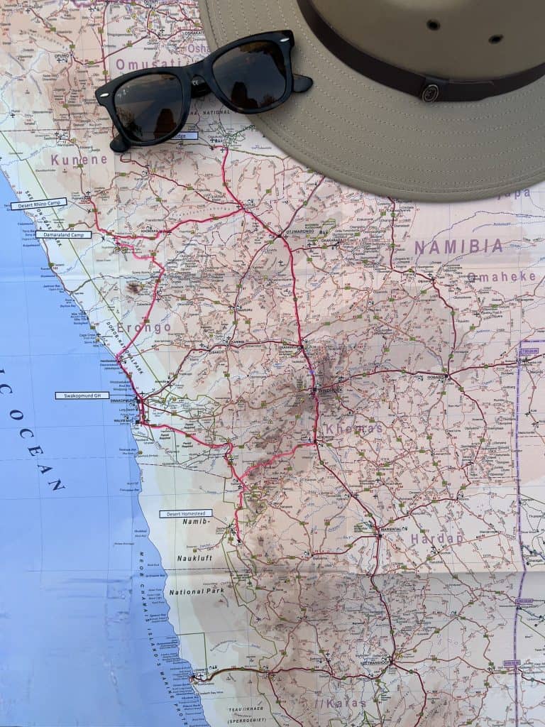 Driving in Namibia route map