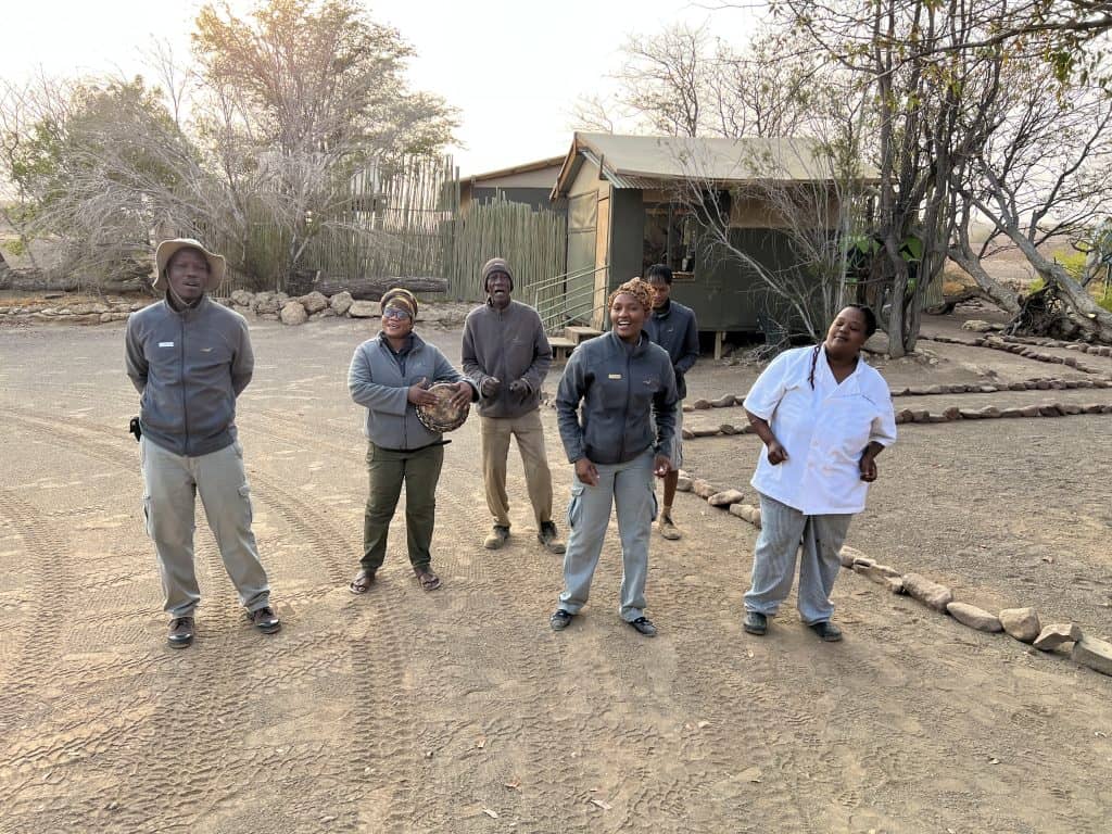 Eco-friendly Lodges in Namibia: Desert Rhino Camp: Staff farewell song