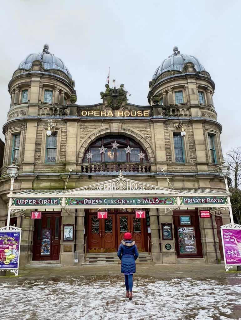 Buxton Opera House exterior with Bejal standing outside