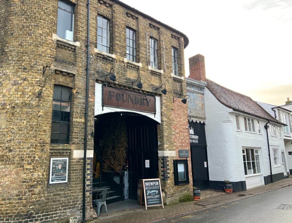 The best of Canterbury, The Foundry Pub exterior with BrewPub sandwich board sign outside