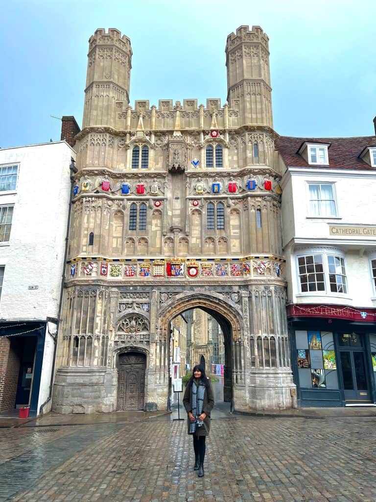 The best of Canterbury, The Cathedral Gate with Bejal walking outside.