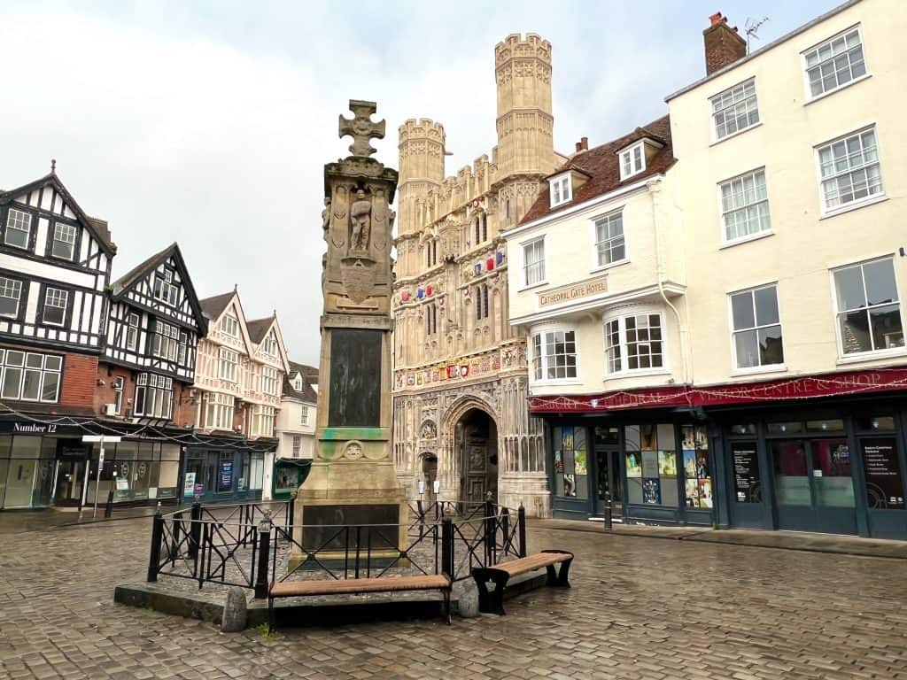 The best of Canterbury,The Canterbury war memorial and Cathedral gate in background during the winter