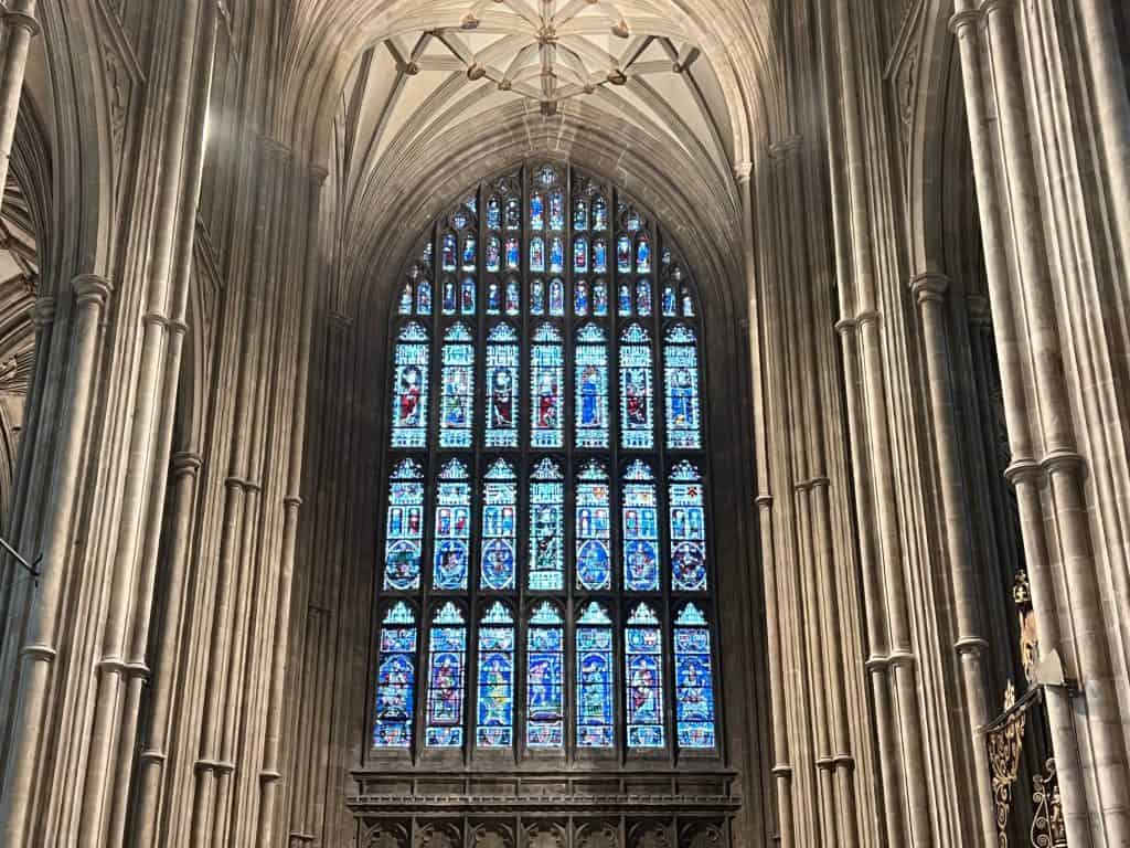 Large Stained glass window of Canterbury Cathedral, one of the best of Canterbury must-sees.