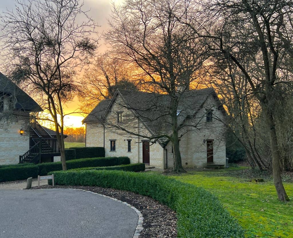 The Pavilion Cottage at Stapleford Park at sunset