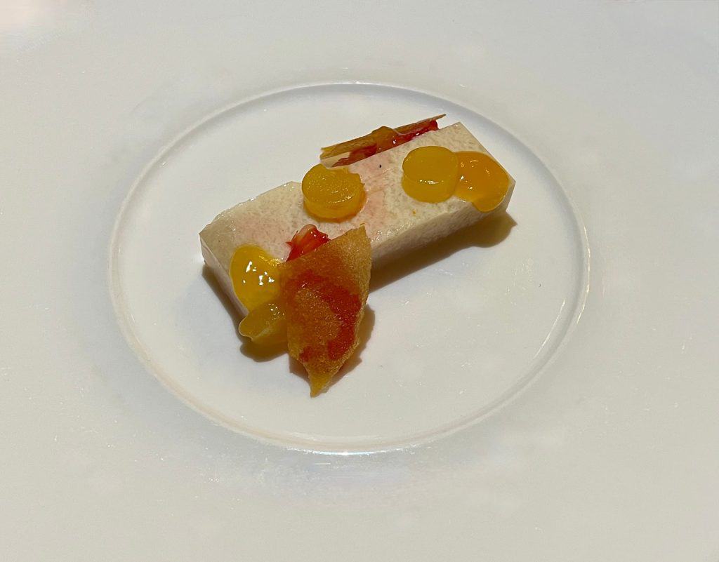 Coconut & Vanilla Panna Cotta, Clementine & Passionfruit, vegan dessert