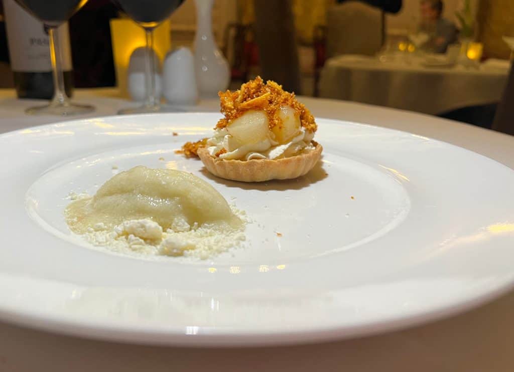 Honey & Pear Tart, Honey comb, Pear Sorbet dessert
