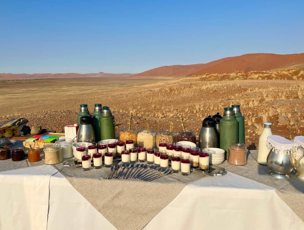 Champagne breakfast table post hot air balloon flight