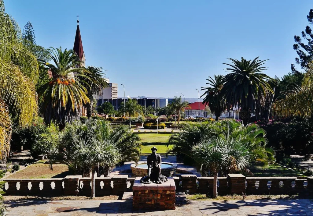 The Parliament Gardens Windhoek with lush green trees and foliage