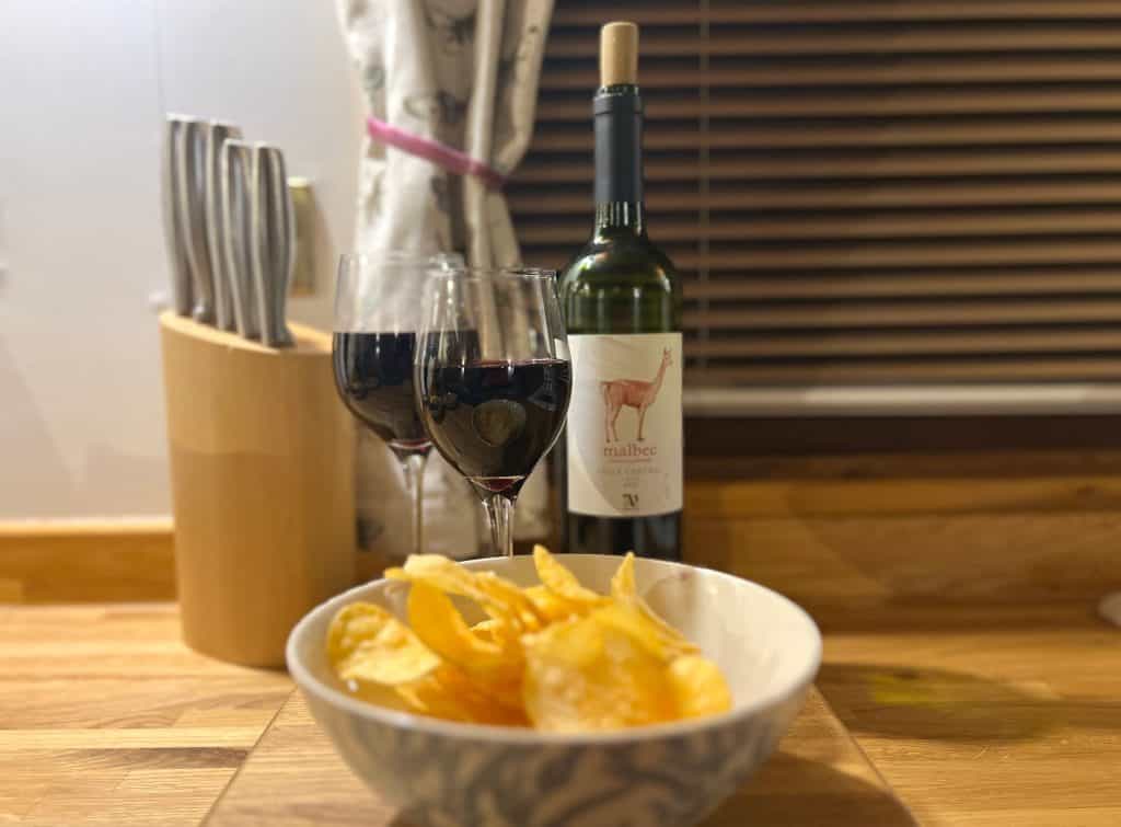 Wine and crisps at Squirrel