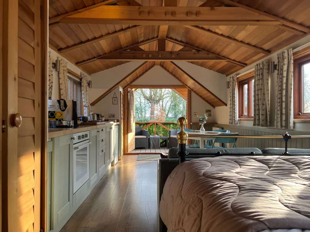 Mallory Meadows Boutique Cabin Stay: Squirrel cabin interior view from back to front