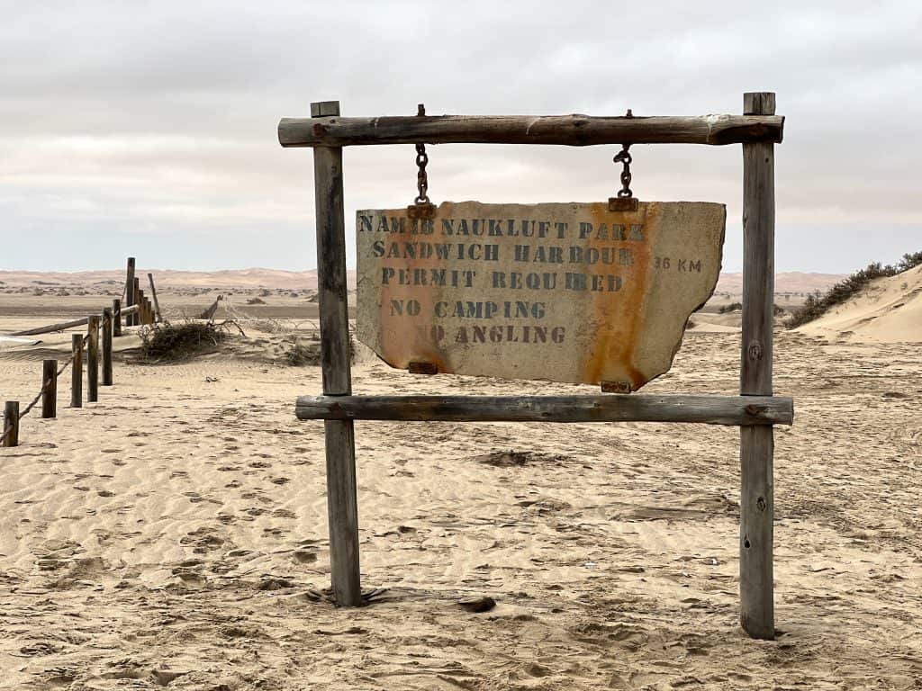 Namib desert Sign as you enter Sandwich Harbour site