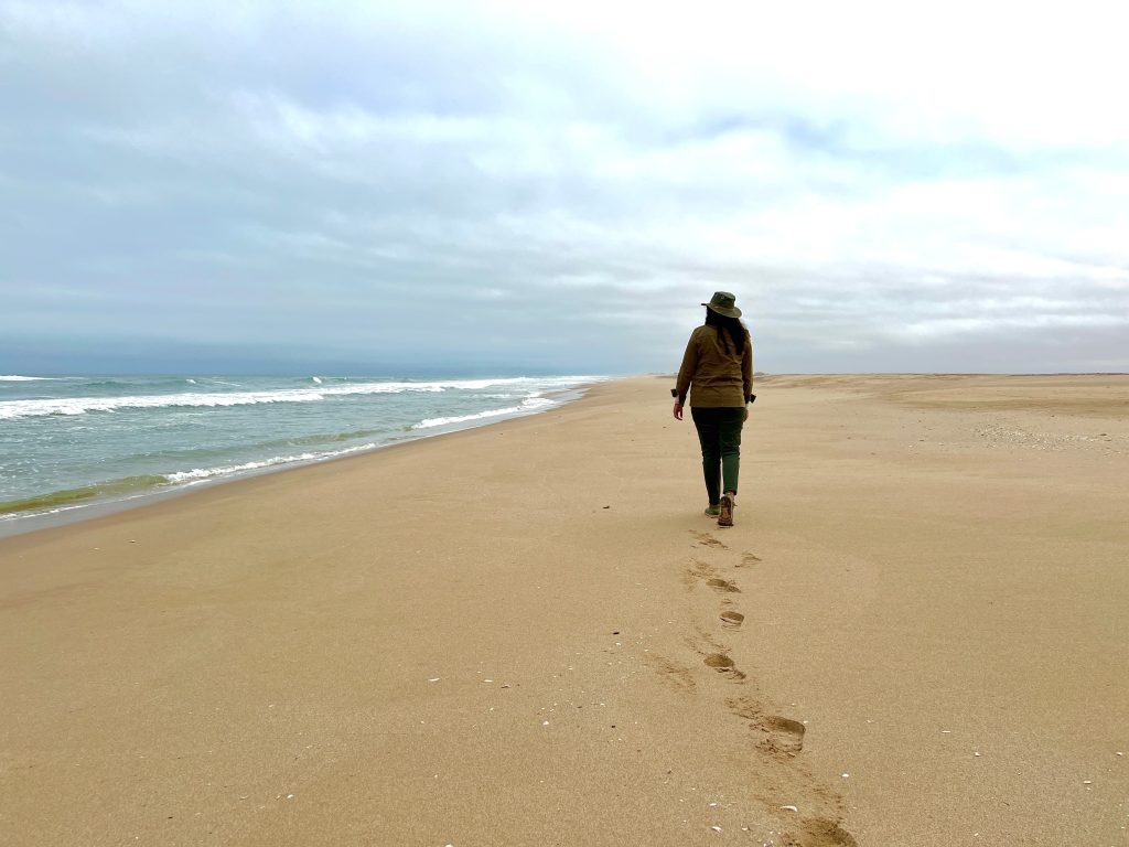 Bejal walking along Sandwich Harbour beach