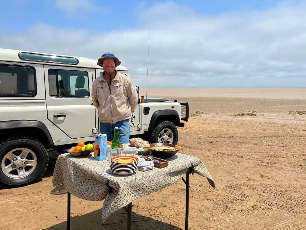 Rudy, tour guide with picnic lunch at Sandwich Harbour