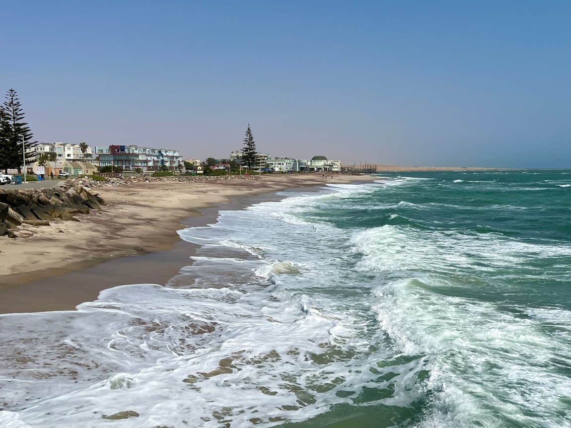 Things to do in Swakopmund: The beach with a view of coastal town