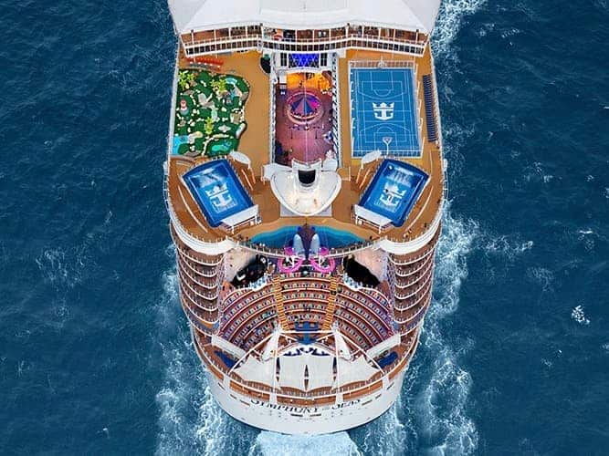 First-time cruise: Symphony of the Seas birdseye image of cruise ship