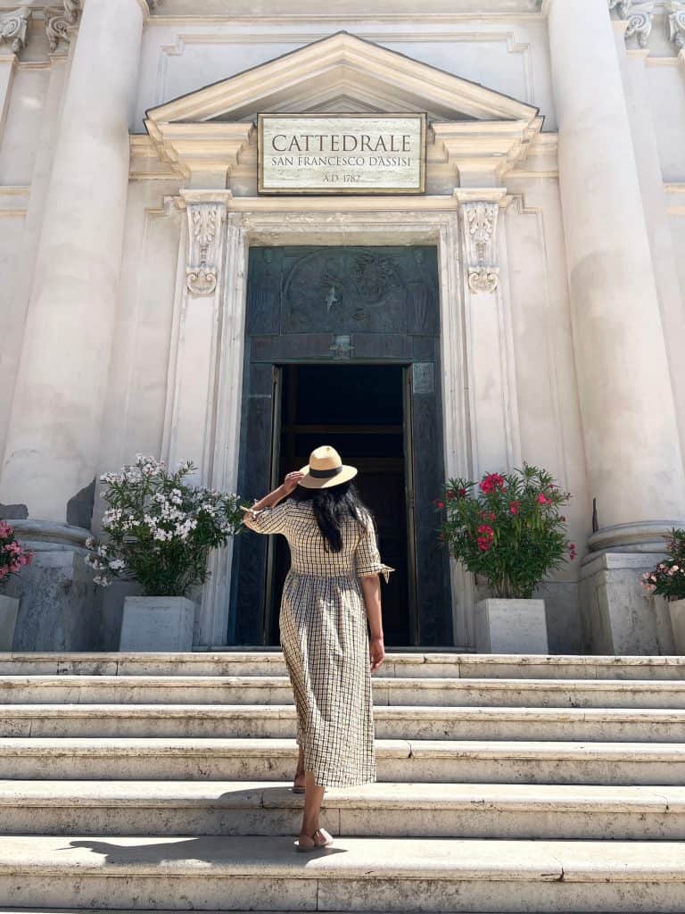 First-time cruise guide: Civitavecchia church with Bejal on steps