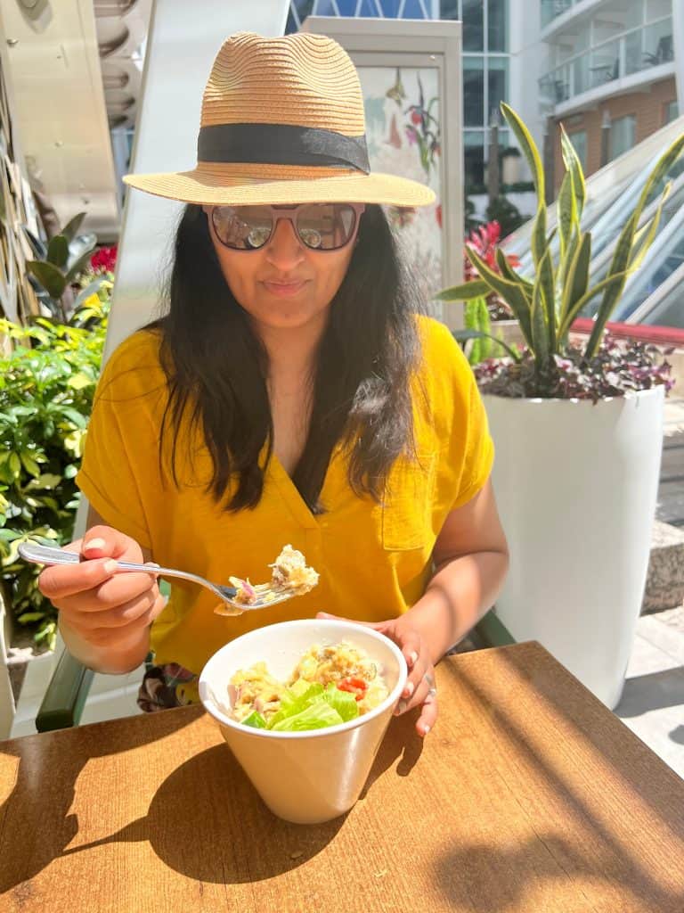 Bejal eating salad at Park cafe