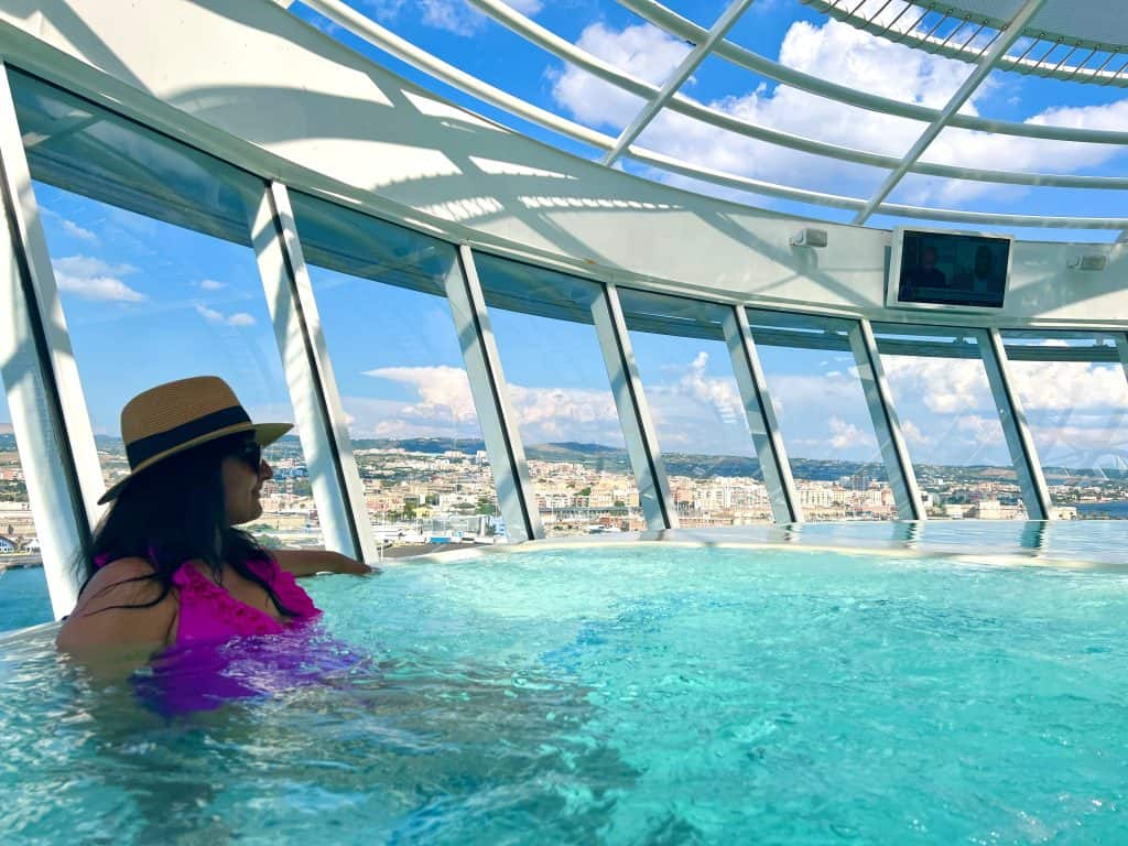 Bejal in whirlppol with Civitavechia views