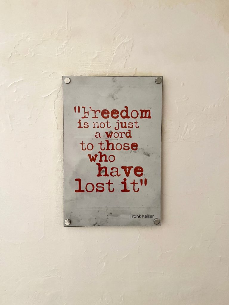 Freedom isign at Jersey war Tunnels