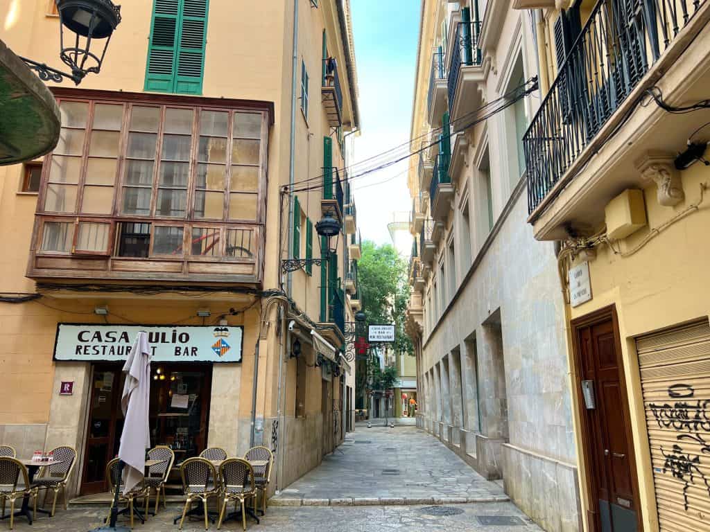 Alleyways with cafes in Palma de Mallorca