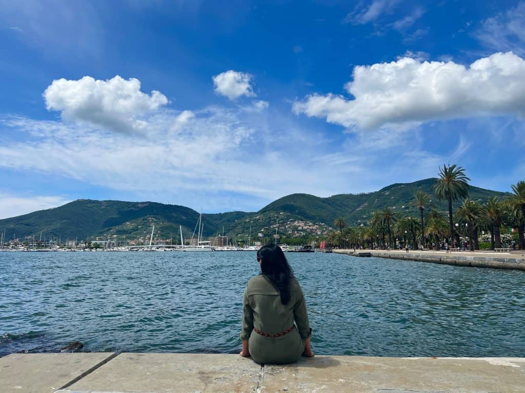 Bejal sitting at harbour front in La Spezia