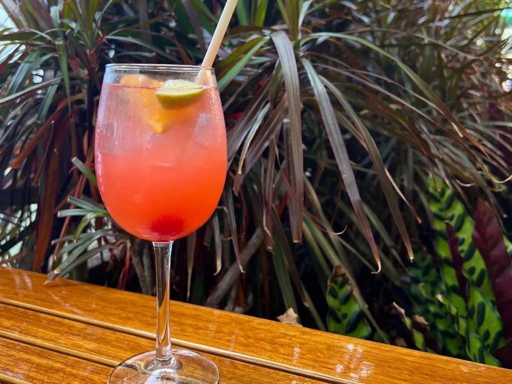 Sangria with a foliage wall background in Mallorca