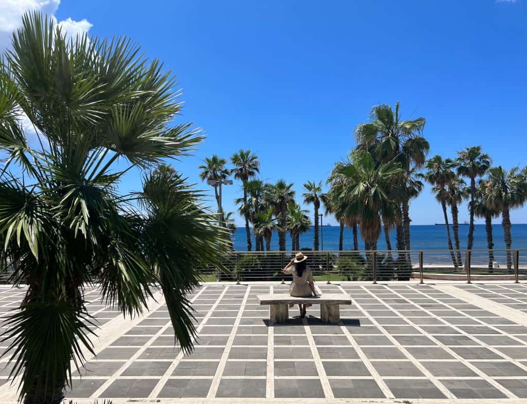 Bejal sitting on Waterfront promenade