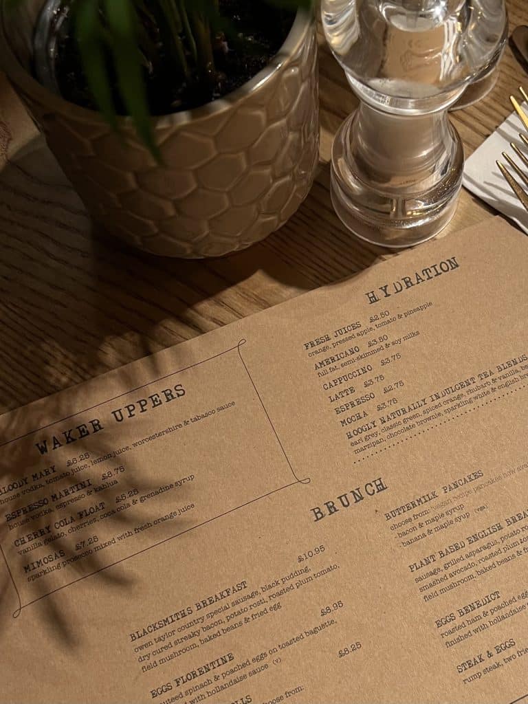 Brunch Menu close-up