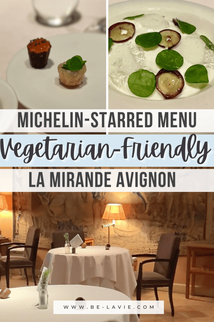 Vegetarian-friendly Michelin starred dining at La Mirande: Pinterest Pin