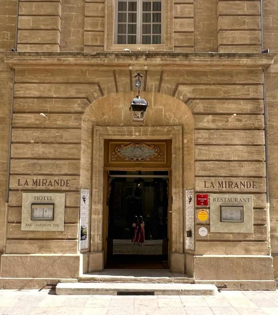 Vegetarian-friendly Michelin starred dining at La Mirande exterior entrance