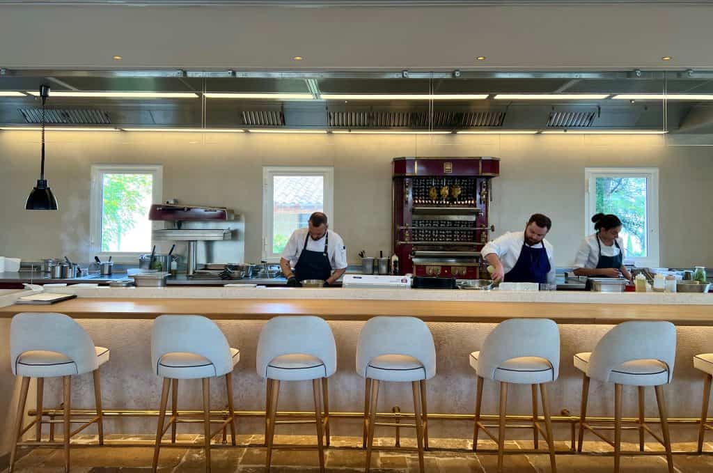 Le Comptoir de la Mere Germaine open kitchen with chefs cooking