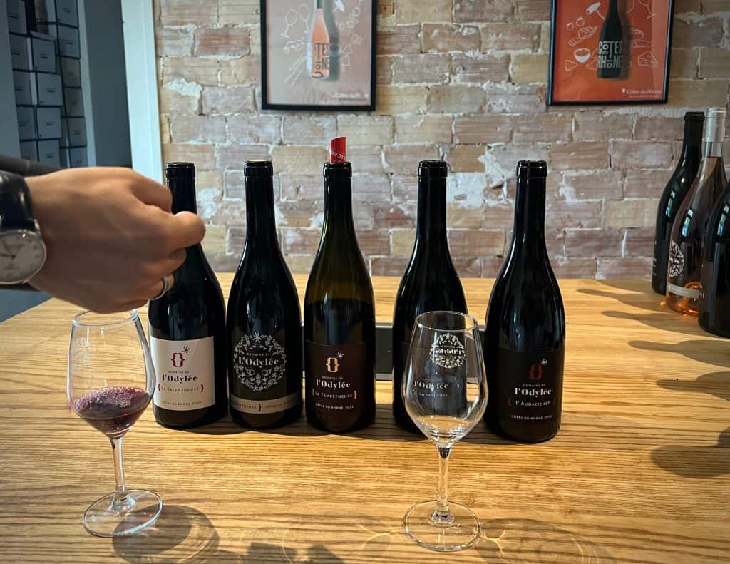 Wine tasting selection at Domaine l'Odylee