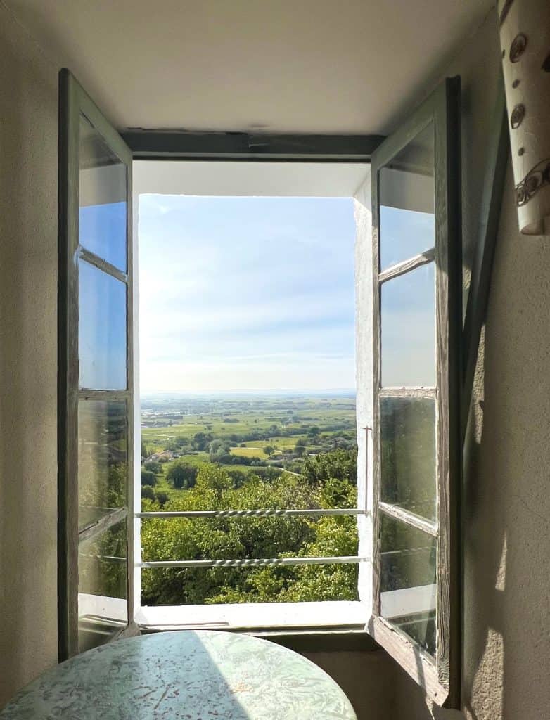 Salon de Thé Eglantine window with vineyard views