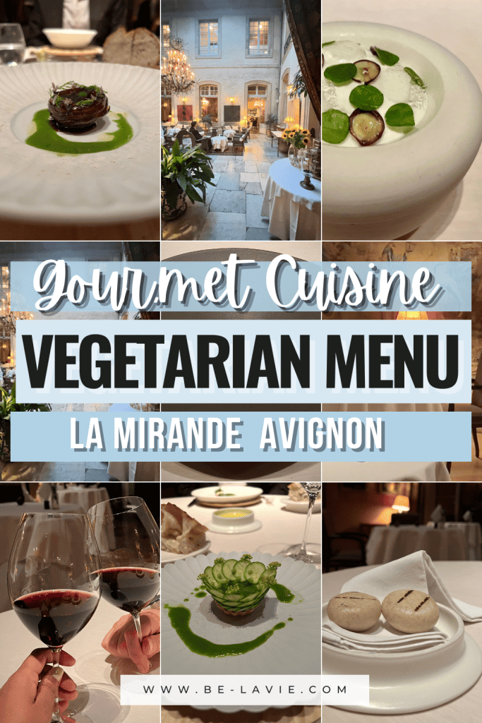Vegetarian-friendly Michelin starred dining at La Mirande: Pinterest Pin