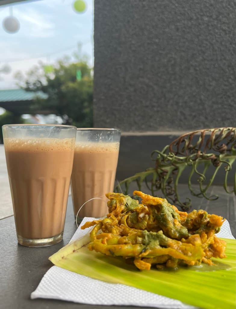 Tea and pakora snacks at The Green Leaf Resort, Munnar