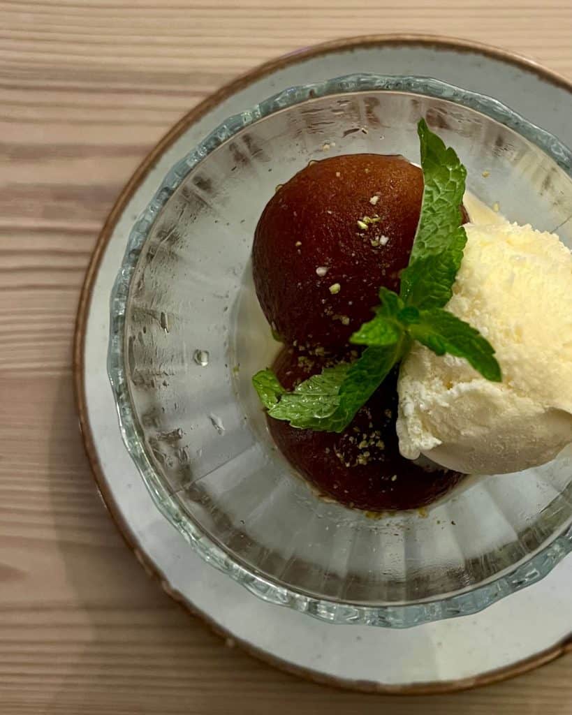 Beautiful Indian Food & rooms: The Marquess of Exeter: Gulab Jamun with vanilla ice-cream in bowl top lay
