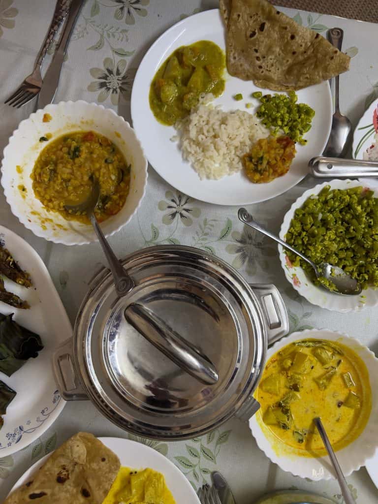 Flat lay of food cooked during the cookery class with Sheeba in Fort Kochi
