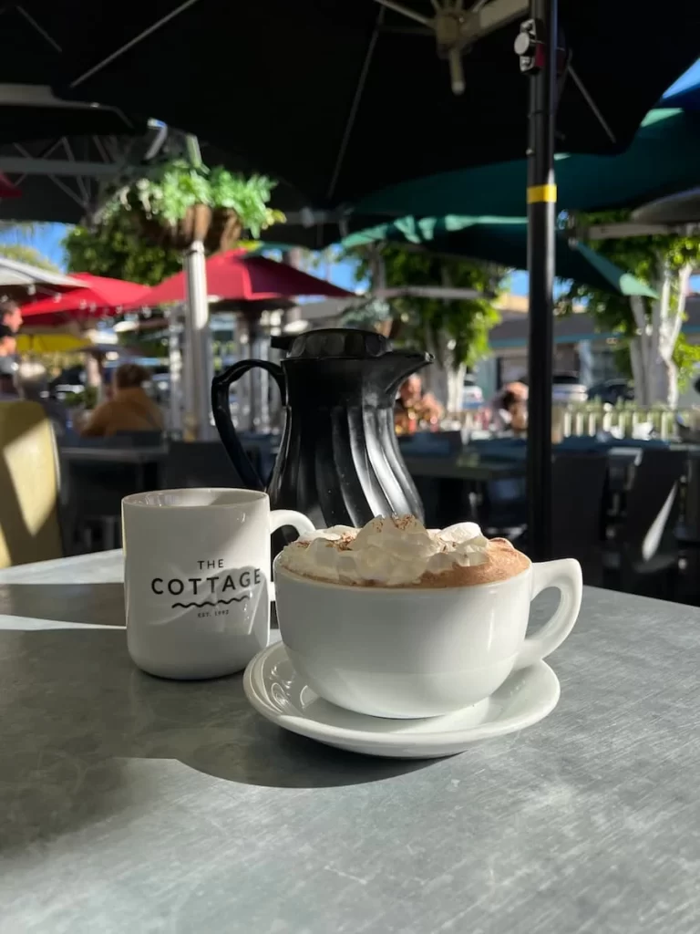 Spicy Mexican mocha and a black coffee at The Cottage, La Jolla