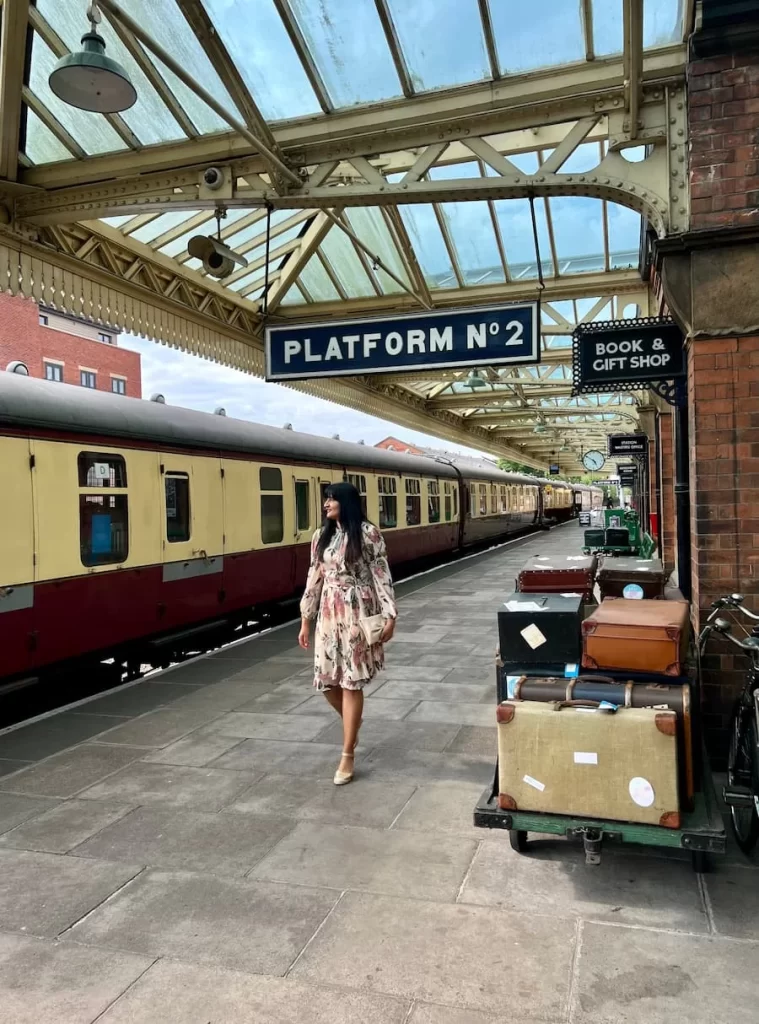 Bejal walking down platform No.2 of Loughborough Central Station, Loughborough