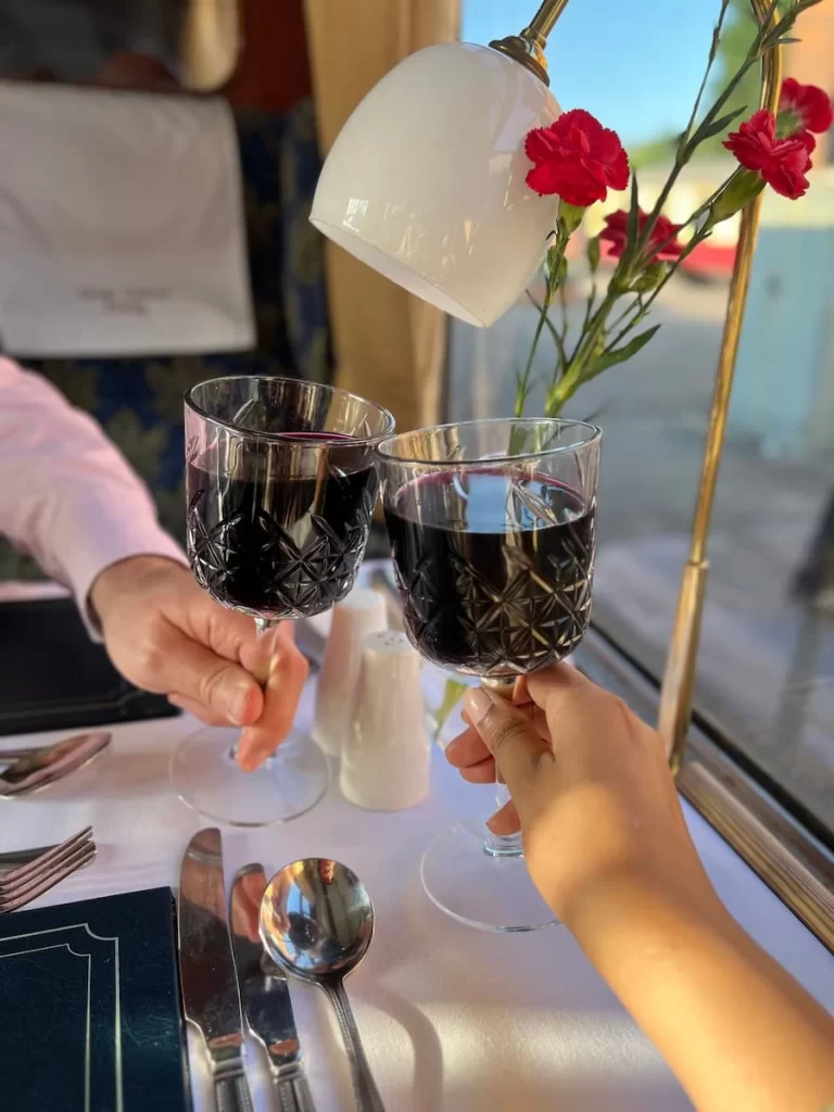 Toasting with Malbec wine at Loughborough Central Station