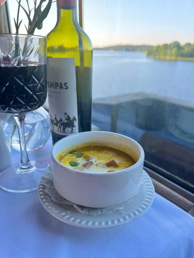 Carrort and coriander soup aboard the Charnwood Forester