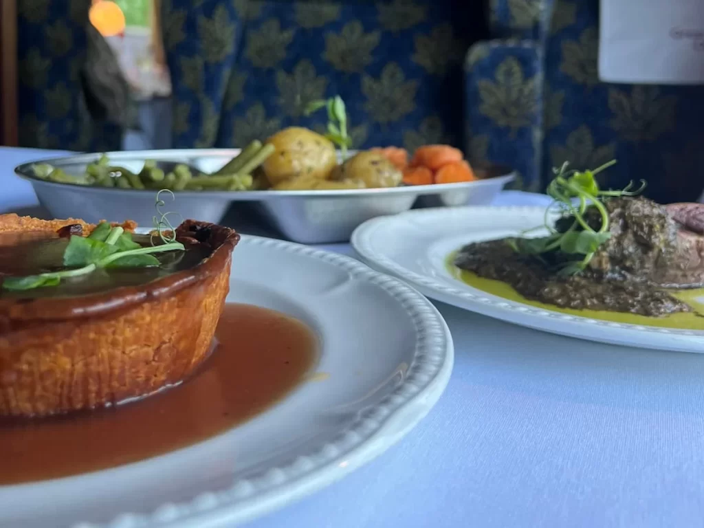 Main courses with vegetables aboard the Charnwood Forester